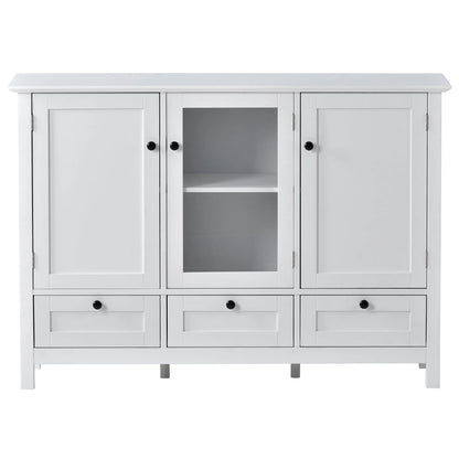 Modern Storage Cabinet, BUG HULL 44.9" Wide Solid Wood Sideboard Buffet Table, Console Table with 3 Doors and Drawers, White