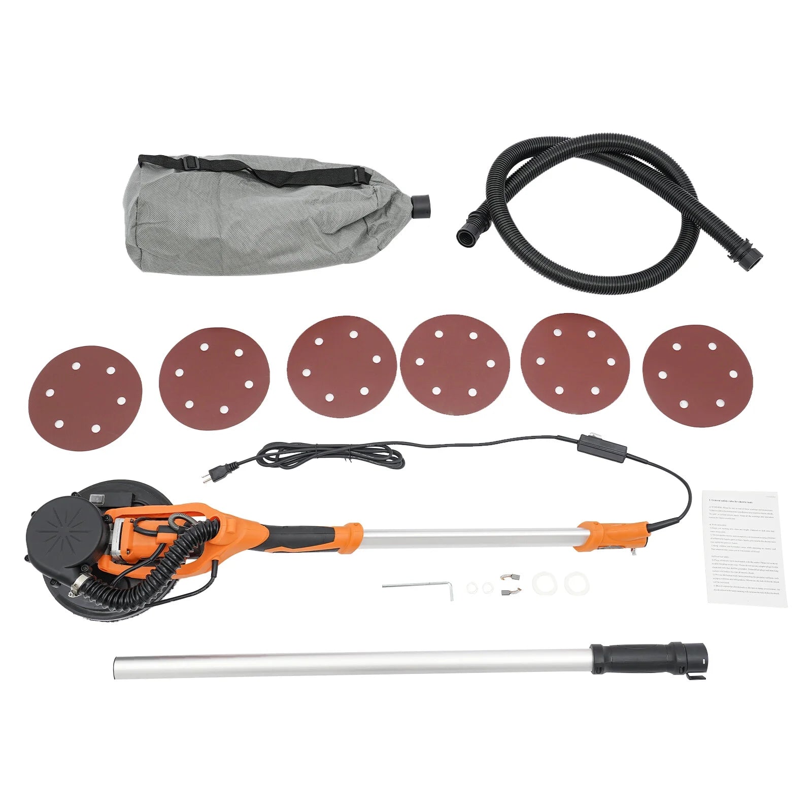 6 Gear Speed Orange Aluminum Alloy Electric Drywall Sander Vacuum with Dust Collection for Electric Ceiling and Wall