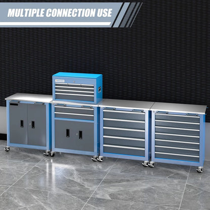 8-Drawer Rolling Tool Chest with Wheels and Door, Sliding Drawer, Stainless Steel Countertop, Large Workbench Forming Tool Chest for Garage Workshop