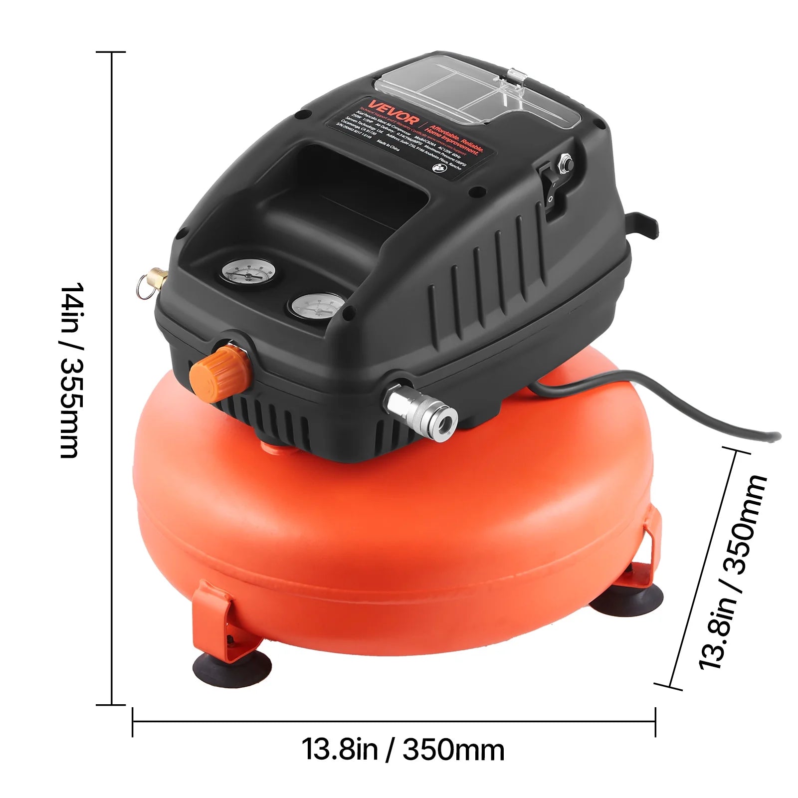 VEVOR 3 Gallon Air Compressor,1/3HP 0.54CFM @ 90PSI Portable Pancake Air Compressor & 100PSI Max Working Pressure, Oil-Free Compressor Tank for Tire Inflation, Spray Painting, Woodwork Nailing, 120V