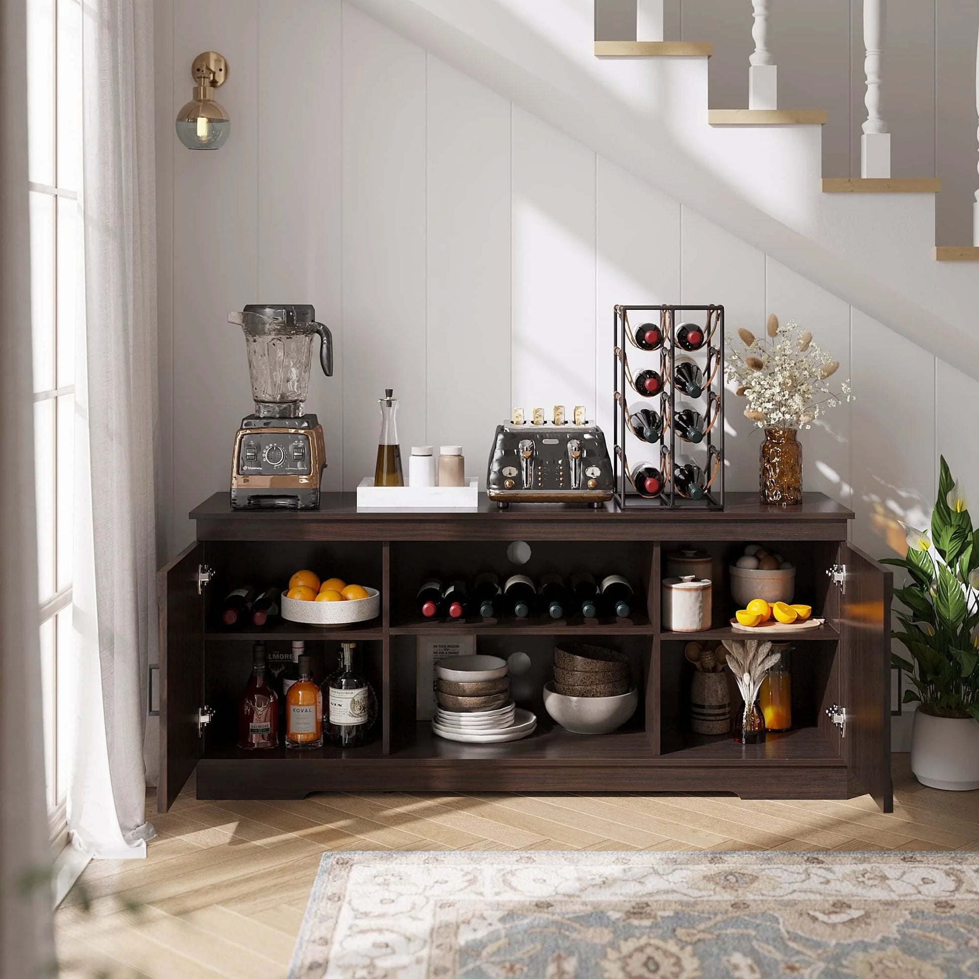DEXTRUS Farmhouse Storage Cabinet, Buffet Sideboard with Barn Door for Dinning Living Room, Espresso