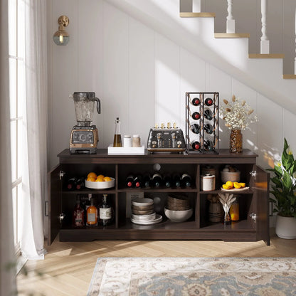 DEXTRUS Farmhouse Storage Cabinet, Buffet Sideboard with Barn Door for Dinning Living Room, Espresso