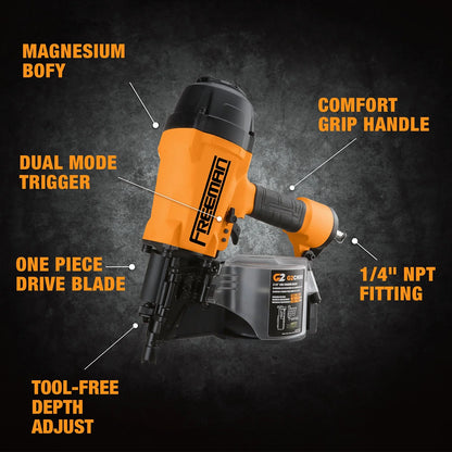 Freeman G2CN90 2nd Generation Pneumatic 15 Degree 3-1/2" Coil Framing Nailer with Adjustable Metal Belt Hook and 1/4" NPT Air Connector