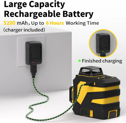 Laser Level, IKOVWUK 3x360? Cross Line Laser for Construction and Picture Hanging, 12 Green Lasers with Self-leveling, 65 ft Vertical & Horizontal Line, Level Tool with 5200 mAh Rechargeable Battery