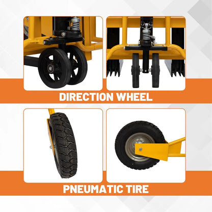 All Terrain Manual Pallet Jack with Guardrail, Heavy Duty Pallet Truck 2500 lbs Load Capacity, 3-Function Hand Control Manual Pallet Truck, Adjustable Width Forks, 65.75"W x 55.35"D x 50.39"H