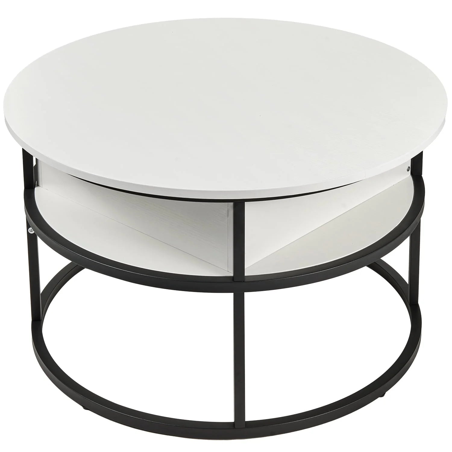Round Lift Top Coffee Table with Storage, Industrial Wood Coffee Table with Metal Frame for Living Room, White