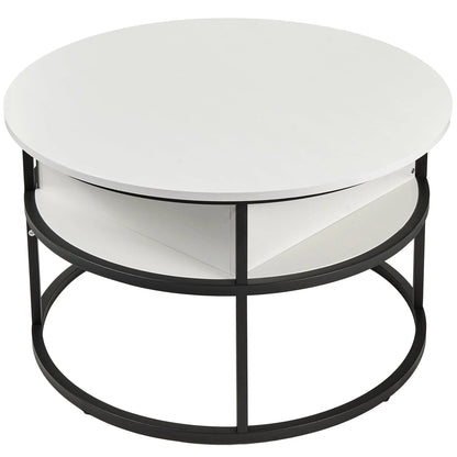 Round Lift Top Coffee Table with Storage, Industrial Wood Coffee Table with Metal Frame for Living Room, White
