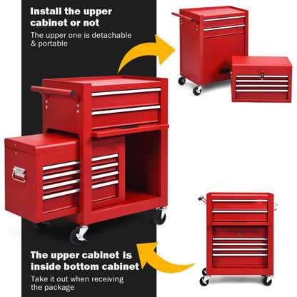 NIGSQJB 3-In-1 Tool Chest on Wheels with 6 Drawers, 52"H Tool Storage Cabinet with Auto Locking System,Detachable Top,Tool Box Organizer for Garage,Workshop,Repair Shop,DIY, Red
