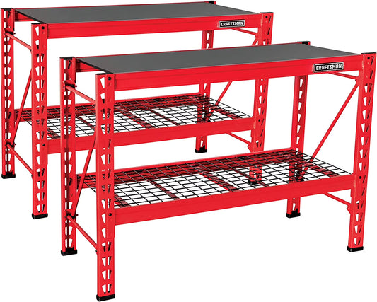Craftsman 2-Shelf 3-Foot Tall Stackable Tool Chest Depth Storage Rack, 2-Pack, Red 3-Feet, 2 Set