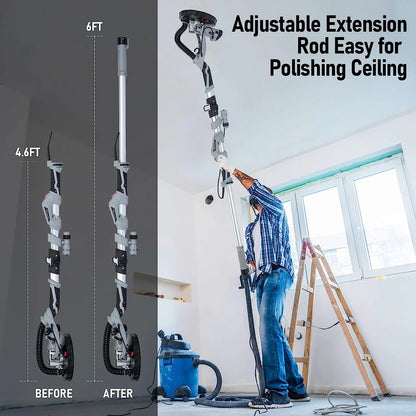 710W Drywall Sander, Electric Motor Sander with LED Flashlight, Variable Speed 800-1800RPM With Extendable & Foldable Handle, 6 Pcs Sanding Discs, Including Carrying Bag