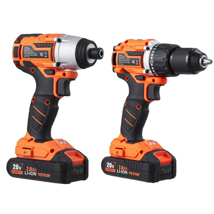 Tool Combo Kit Max 20V Cordless 2-Tool Set with 1/2 in Drill, 1/4 in Impact Driver, Brushless Motor, LED Light, and 2.0Ah Batteries for Professional DIY, Renovation, Repair, and Construction
