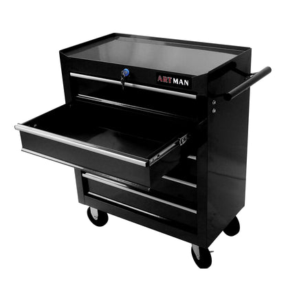 Witaxima 5-Drawer Tool Chest with Wheels & Lock, 24.25x12.99x29.33in Black Metal Tool Storage Cabinet for Garage Workshop, Heavy-Duty Rolling Tool Cart