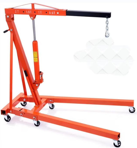 Mescukay 2 Ton Engine Hoist with Lever, 4000 lbs Heavy Duty Folding Cherry Picker Engine Lift Hydraulic Tilting Engine Shop Crane with 6 Iron Caster Wheels Telescopic Boom Hitch