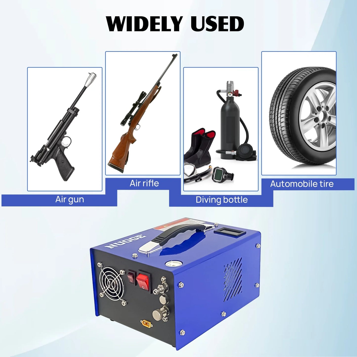 NUOGE Pcp Air Compressor Copper 12V DC or 110V/220V AC 4500Psi 0.3 Gal