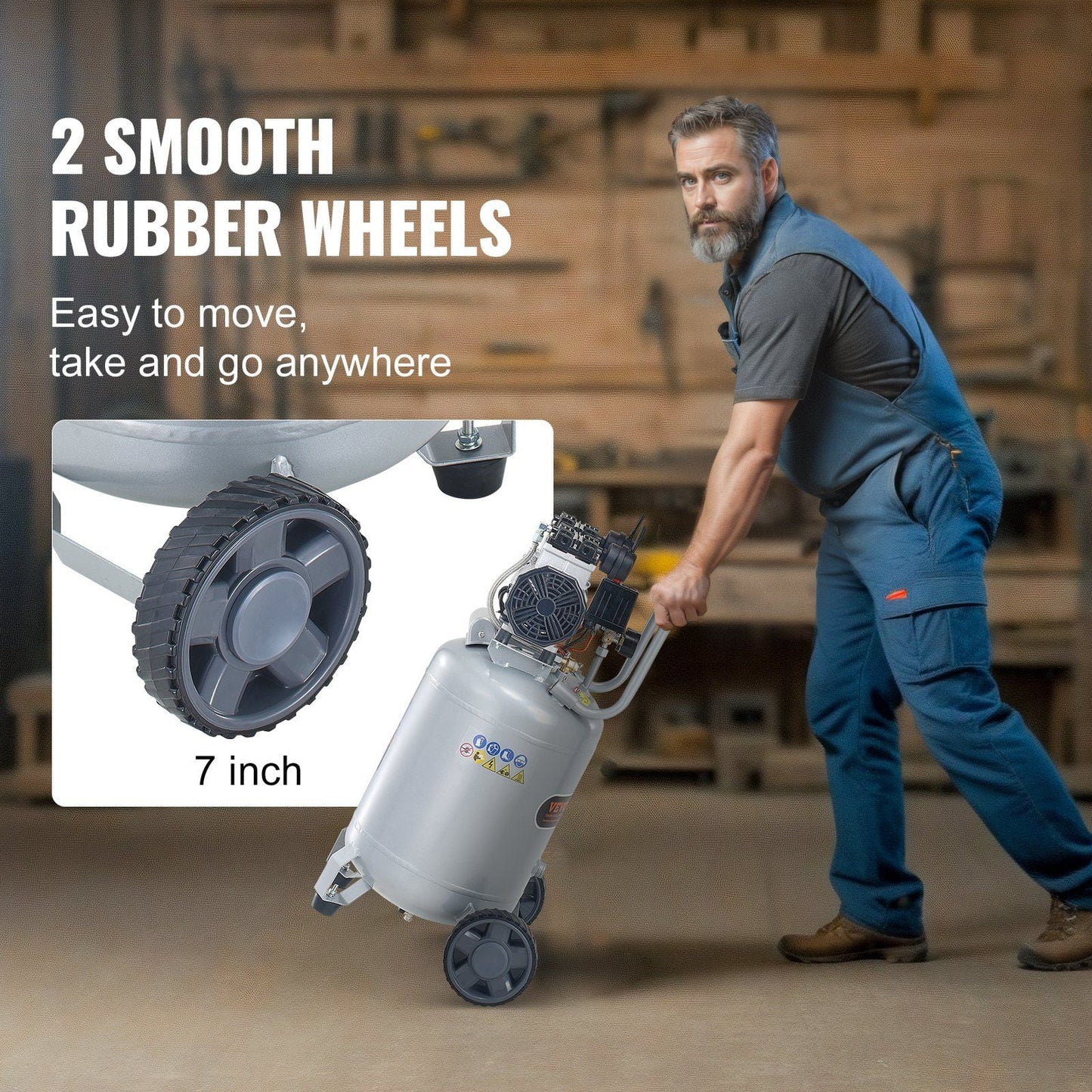 13 Gallon Air Compressor, 66dB Ultra-Quiet Compressor for Tire Inflation, Auto Repair, 2HP 4.6 SCFM@90PSI Oil Free Air Compressor Tank, Woodwork Nailing, Spray Painting (125PSI Max Pressure)