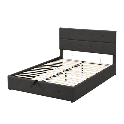Euroco Queen Size Platform Bed with Underneath Storage, Upholstered, Gray