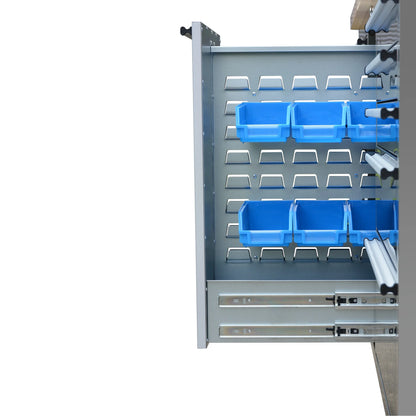 72 inch 11 Drawers Tool Chest with 3 Up Cabinet & Pegboard in Stainless Steel, Large Lockable Mobile Workbench with 6 Blue Storage Bins, Tool Box for Garage, Workshop (1 HTC7214W1+ 1 HTC7218W1)