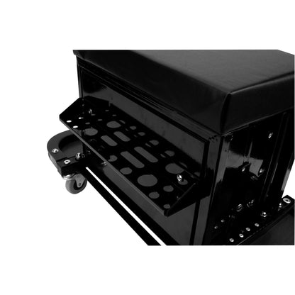 Performance Tool W85025 3-Drawer Rolling Tool Chest Seat with Magnetic Side Trays, 350 Lbs. Capacity, Rear Tray, Black