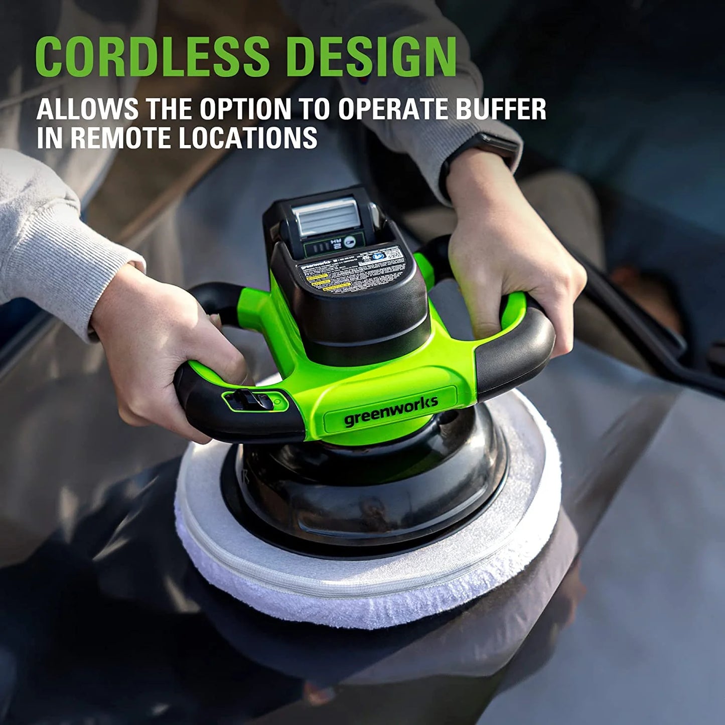 Greenworks 24V 10" Cordless 2800 RPM Buffer & Polisher, 2.0Ah Battery & Charger
