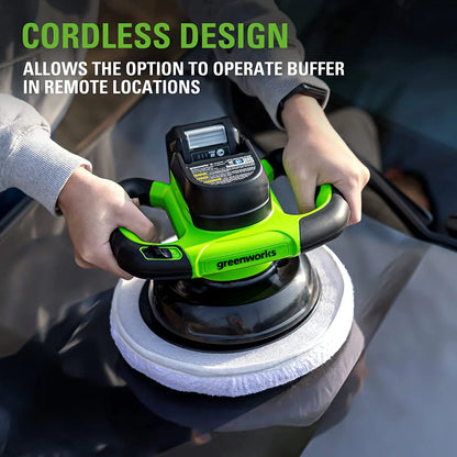 Greenworks 24V 10" Cordless 2800 RPM Buffer & Polisher, 2.0Ah Battery & Charger