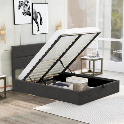 Euroco Queen Size Platform Bed with Underneath Storage, Upholstered, Gray