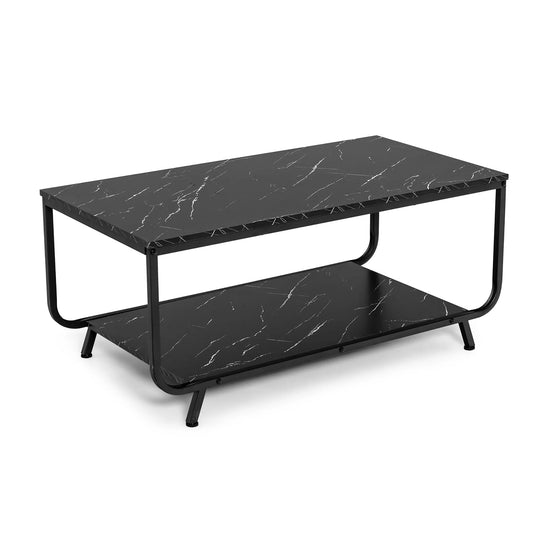 Costway Coffee Table 2-Tier Modern Marble Coffee Table W/Storage Shelf for Living Room