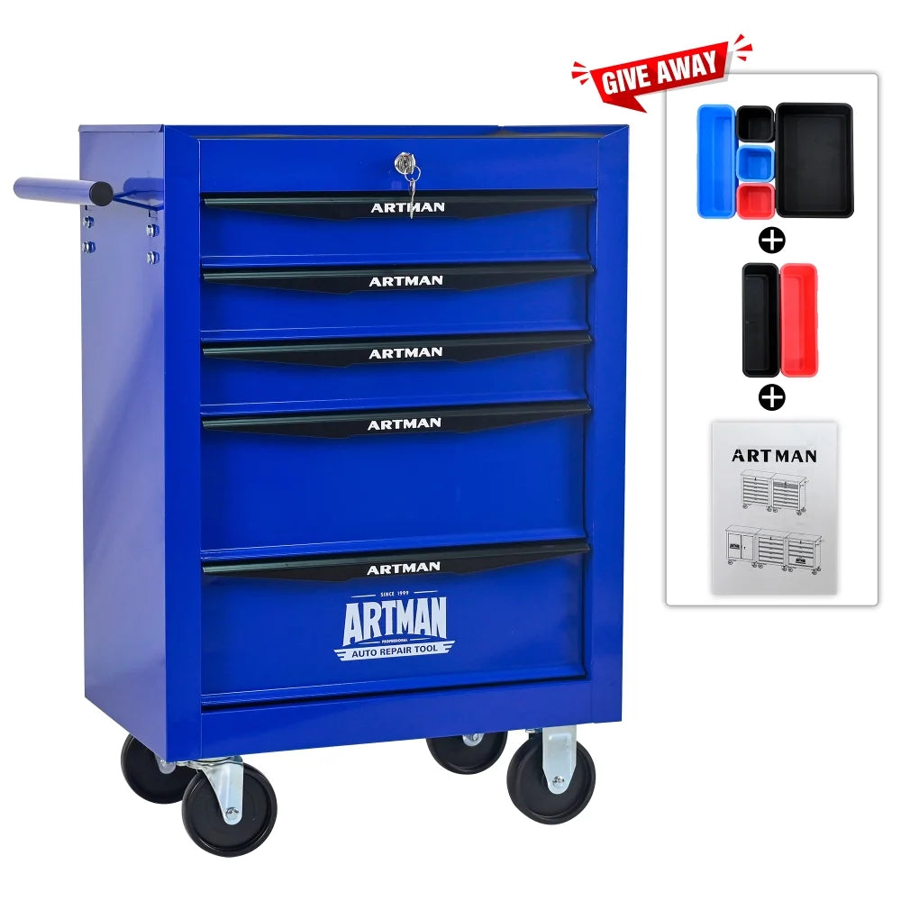 Rolling Metal Tool Chest with 5 Drawers, 20" 5-Drawer Tool Chest Cabinet with Ball Bearing Drawer Slides, Steel Tool Storage Box Organizer