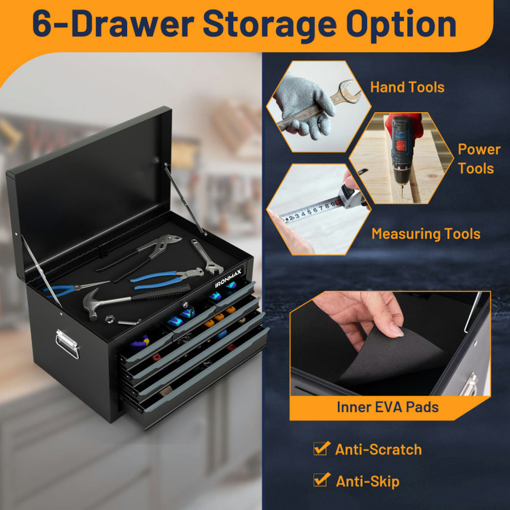 Spaco 24 Inch Tool Chest Case with 6 Drawers and Top Storage for Garage Repair Shop & Warehouse-Black, Tool Chest for Garage, Home and Workbench