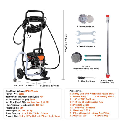 KFFKFF Stand Airless Paint Sprayer 950W 3000PSI Electric Paint Sprayer With Cart
