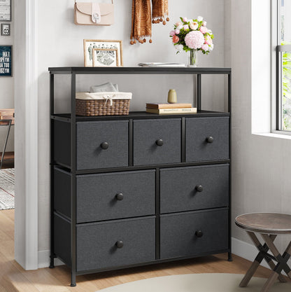 EnHomee Dressers for Bedroom with 7 Drawers Pink Dresser Fabric Chest of Drawers with Shelves Portable Storage Tower Small Dresser for Living Room Nursery Guest Room