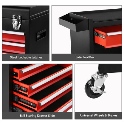 Tool Chest, 5-Drawer Rolling Tool Storage Cabinet with Detachable Top Tool Box, Universal Lockable Wheels