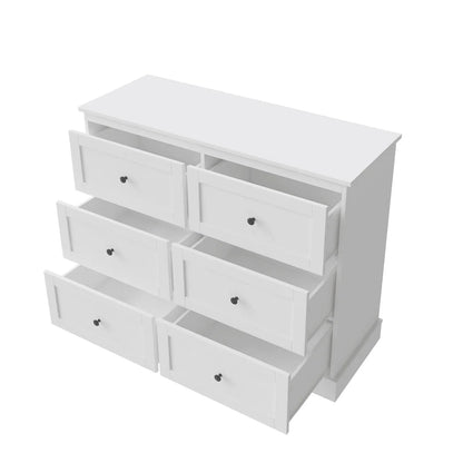 Homfa 6 Drawer Double Dresser White, Wood Storage Cabinet for Living Room, Chest of Drawers for Bedroom