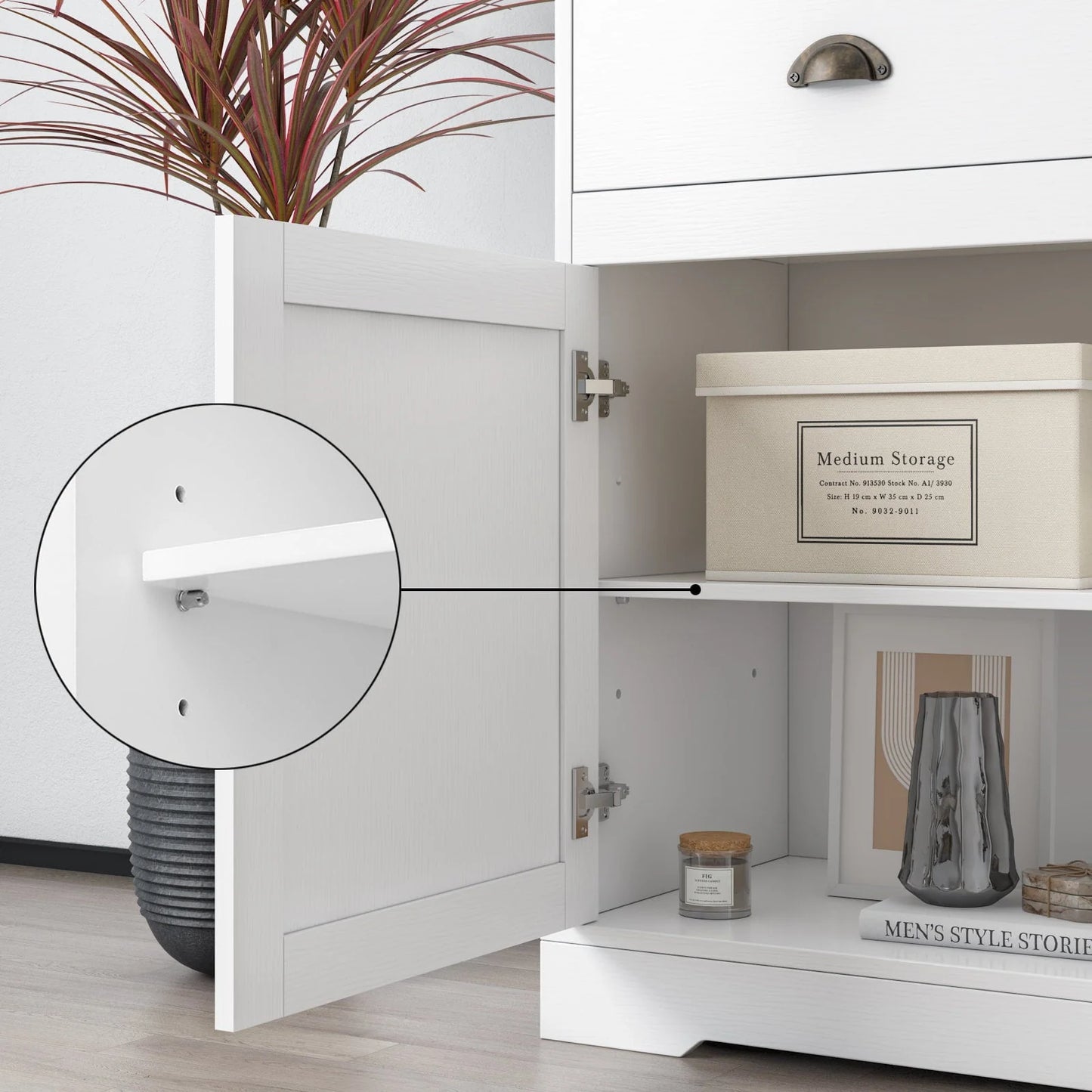 Homfa Sideboard Storage Cabinet with 3 Drawers & 3 Doors, 53.54'' Wide Buffet Cabinet for Dining Room, White