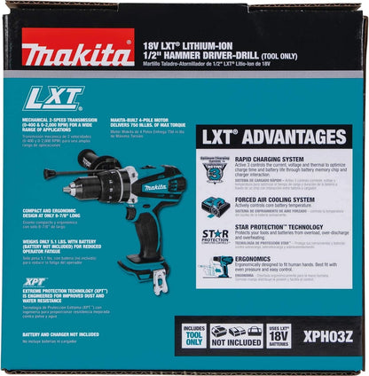 Open Box Makita XPH03Z 18V LXT Lithium-Ion Cordless 1/2" Hammer Driver-Drill, Tool Only