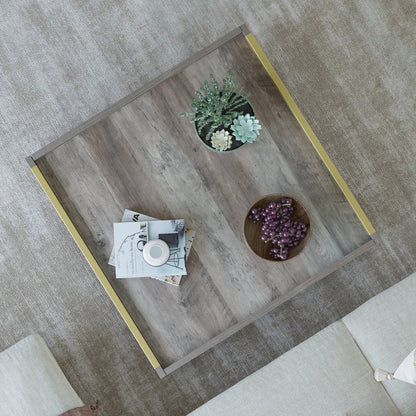 Dextrus Square Coffee Table with Storage, Manhattan Gate Center Table for Living Room, Bedroom, Grey Wash