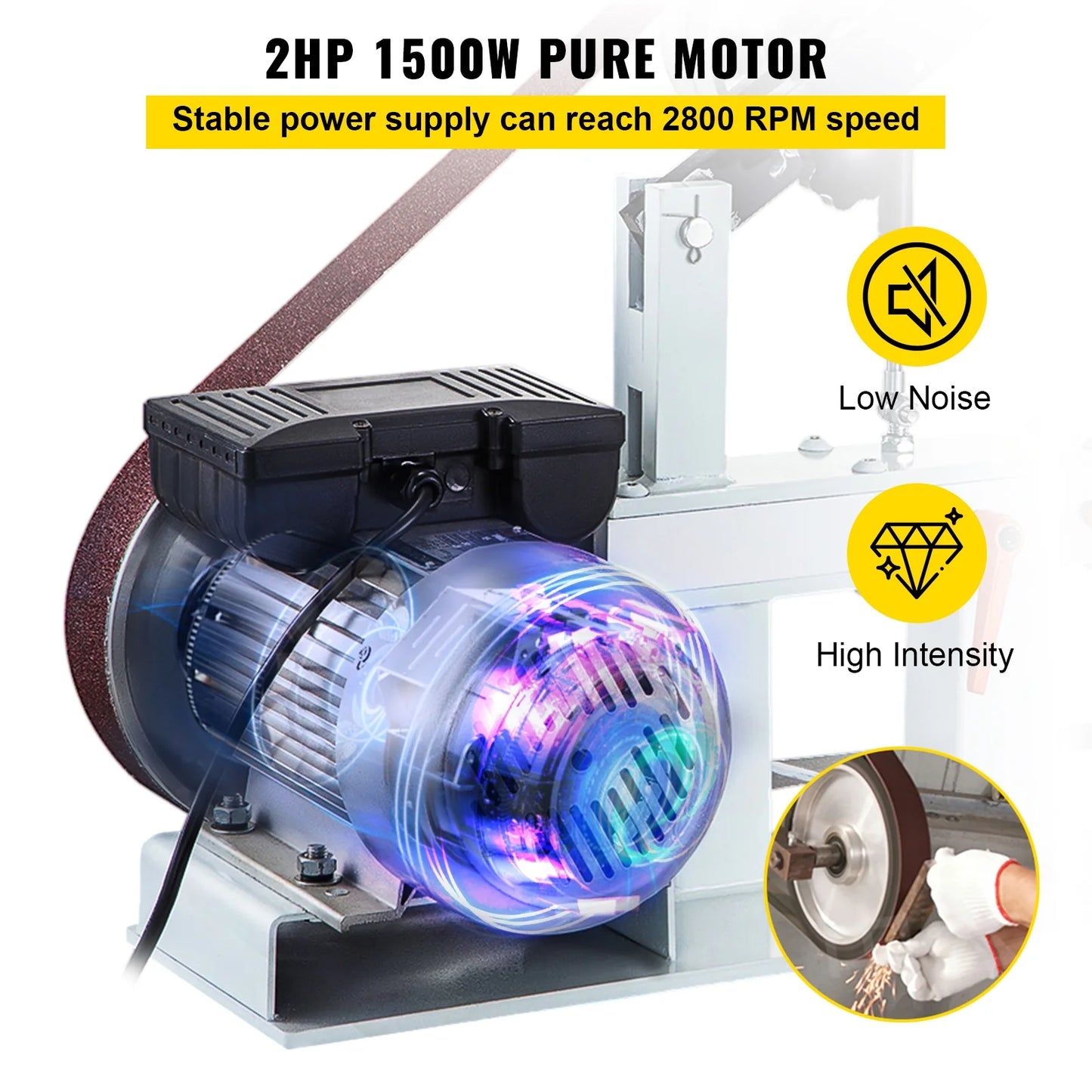 KFFKFF 2" x 82" Belt Grinder, 2HP 1500W, Versatile 3-in-1 Constant Speed Sander, 110V Bench Sander with 12" Wheel, Flat Platen Tool Rest, Ideal for Knife Crafting