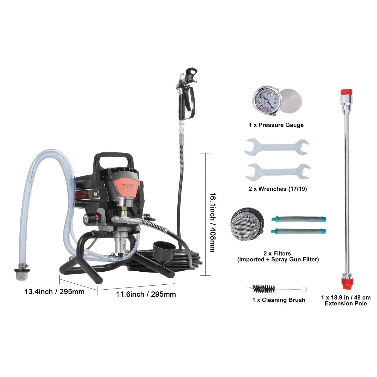 VEVOR 950W Stand Airless Paint Sprayer, 3000PSI High Efficiency Electric Airless Sprayer, Handheld Paint Sprayers for Home Interior and Exterior Furniture and Fences, Fine And Even Painting Effect
