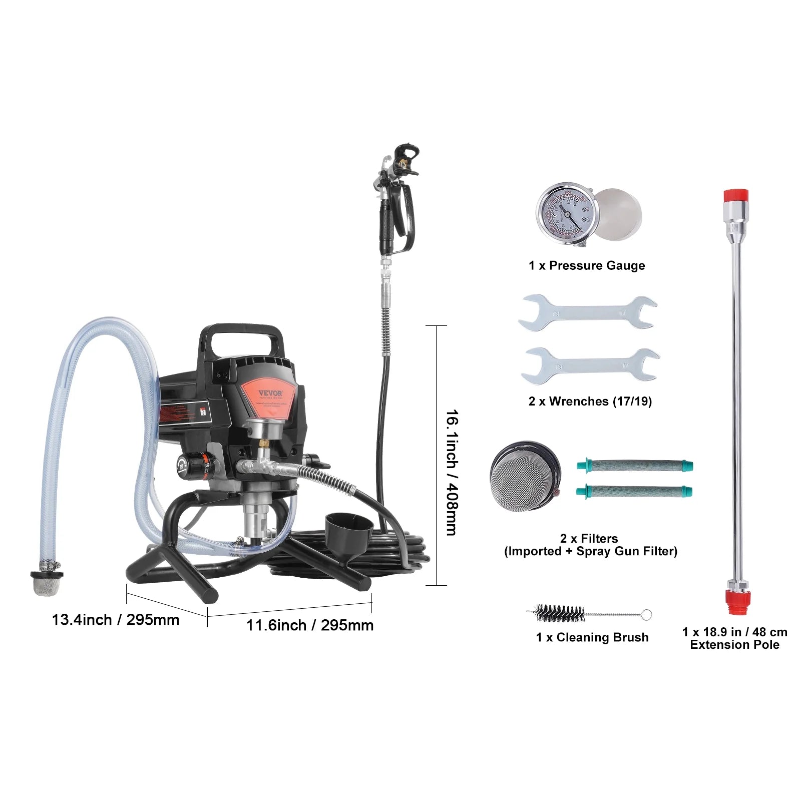 VEVOR 950W Stand Airless Paint Sprayer, 3000PSI High Efficiency Electric Airless Sprayer, Handheld Paint Sprayers for Home Interior and Exterior Furniture and Fences, Fine And Even Painting Effect