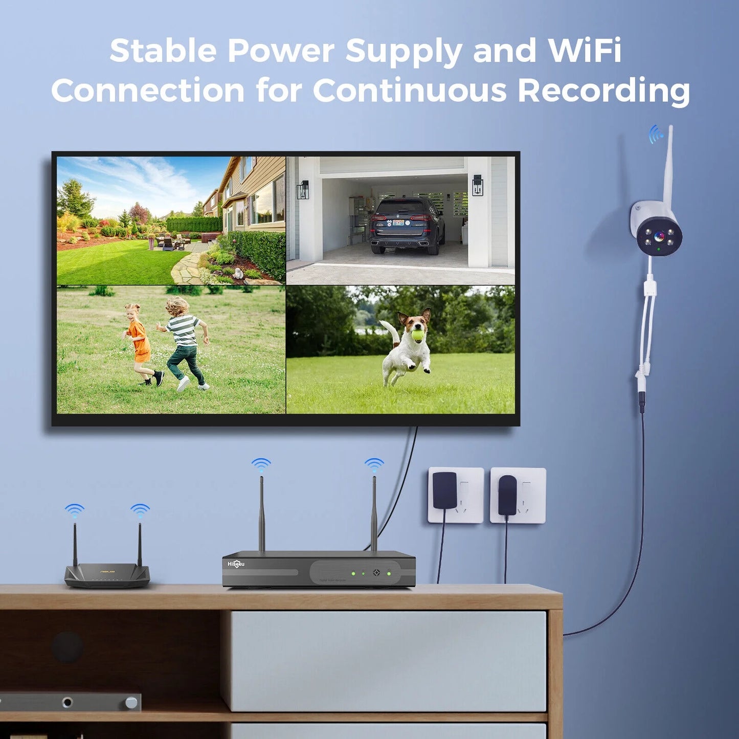 Hiseeu 3MP Wireless Wi-Fi Security Camera System, Color Night Vision, Motion Detection,2- Way Audio,IP66 Waterproof, for Indoor Outdoor, No HDD