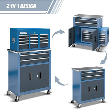 8-Drawer Rolling Tool Chest with Wheels and Door, Sliding Drawer, Stainless Steel Countertop, Large Workbench Forming Tool Chest for Garage Workshop