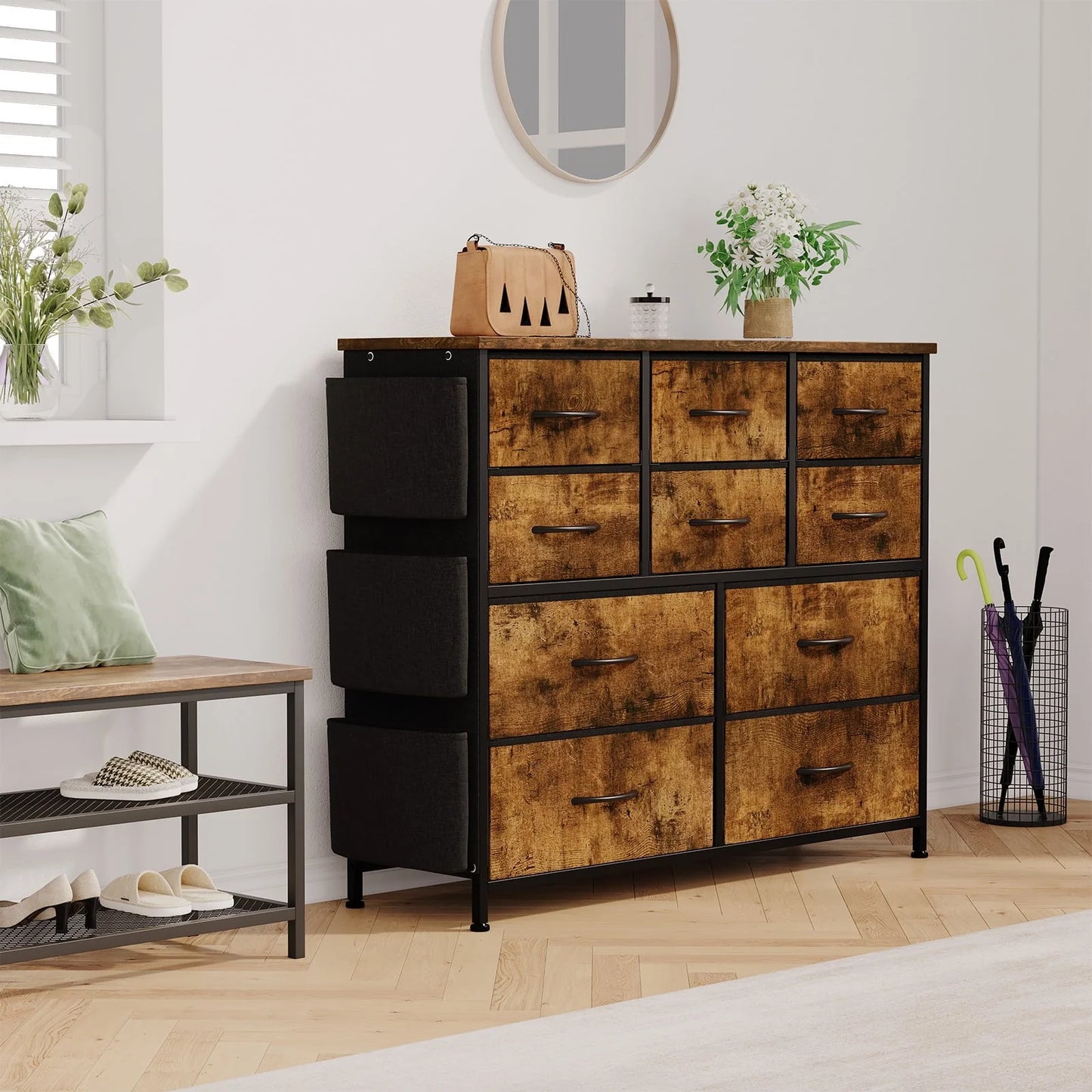 Kidlove Non-woven Fabric Drawer Cabinet with 10 Drawers, Fabric Storage Cabinet Dresser Organizer, for Bedroom Hallway Entryway Closets
