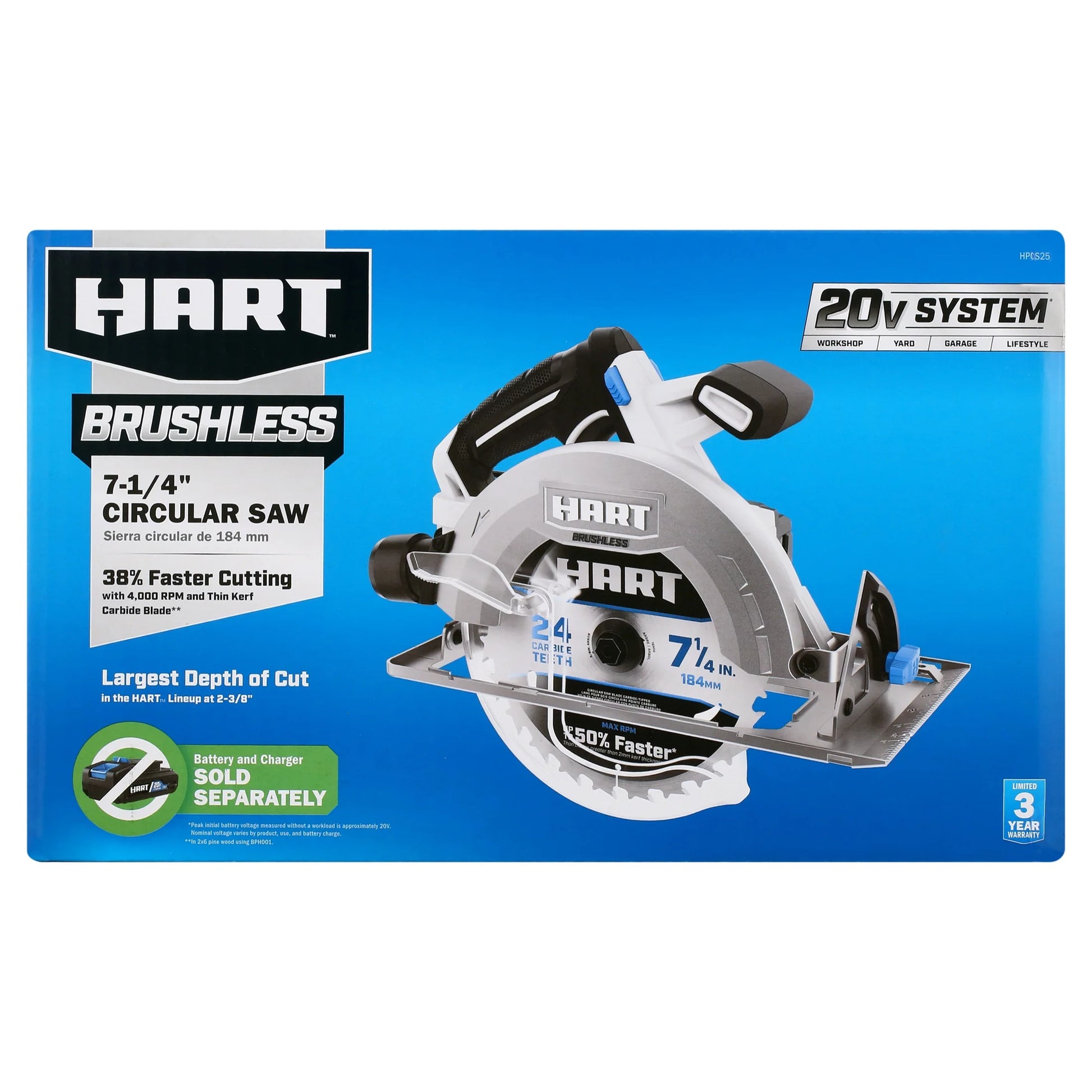 HART 20-Volt 7-1/4-inch Brushless Circular Saw (Battery Not Included)