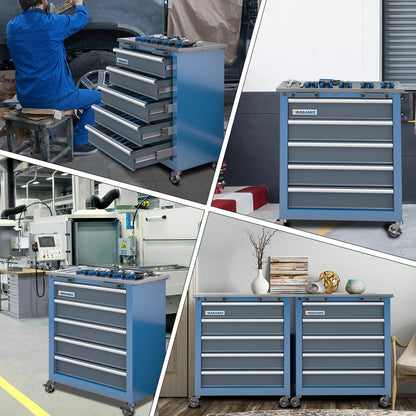 Rolling Tool Chest 5-Drawer Tool Cabinet with Stainless Steel Top Key Lock Heavy-Duty