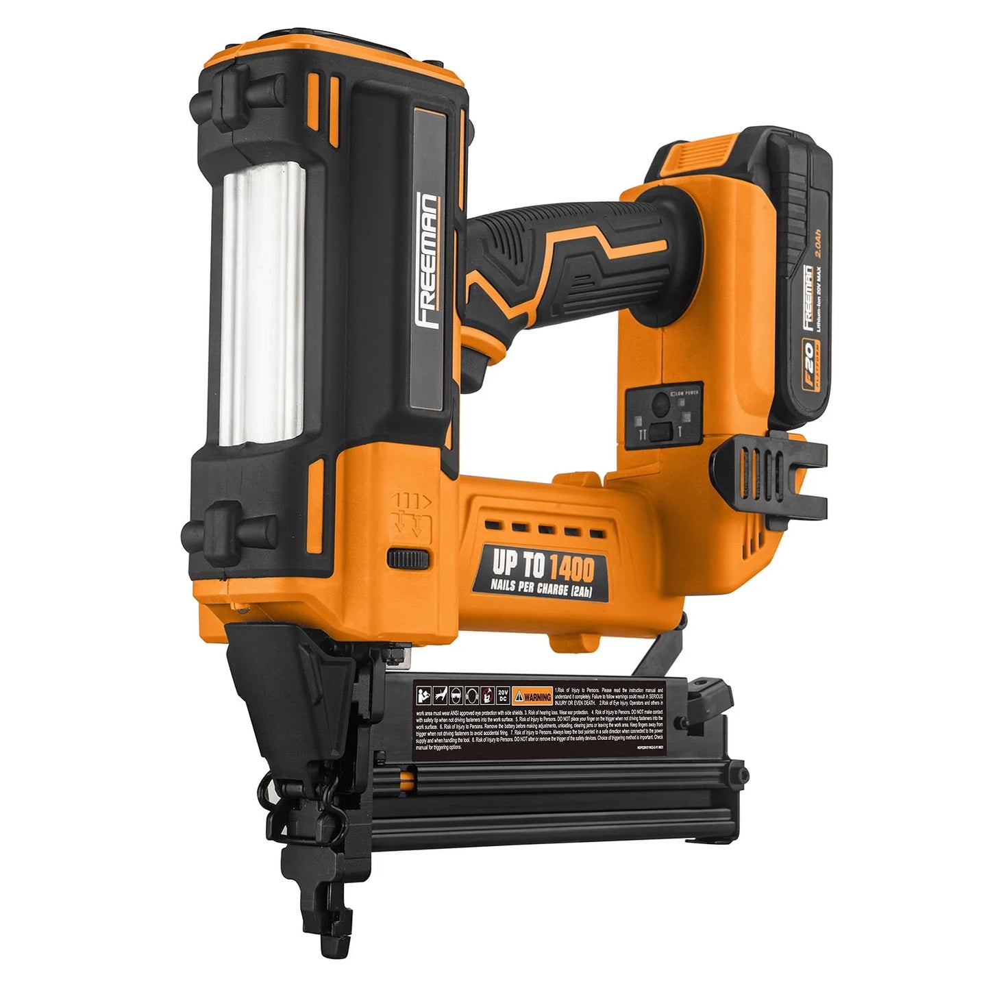 Freeman PE20V2118G2 20 Volt Cordless 2-in-1 18-Gauge Nailer/Stapler Kit with Lithium Ion Battery, Charger, Bag, and Fasteners (400 Count) - 1400 Shots per Charge