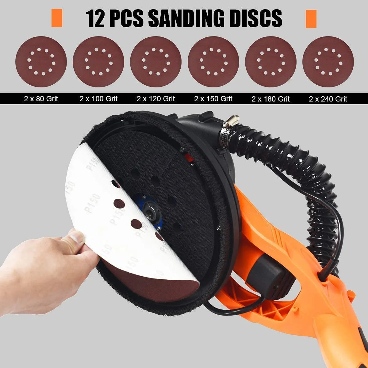 ERGOMASTER 750W Drywall Sander, Variable Speed Electric Wall Sander With Vacuum System, LED Lights, 12 Sanding Disks & Carrying Bag (Foldable)