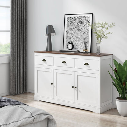 Homfa Sideboard Storage Cabinet with 3 Drawers & 3 Doors, 53.54'' Wide Buffet Cabinet for Dining Room, White