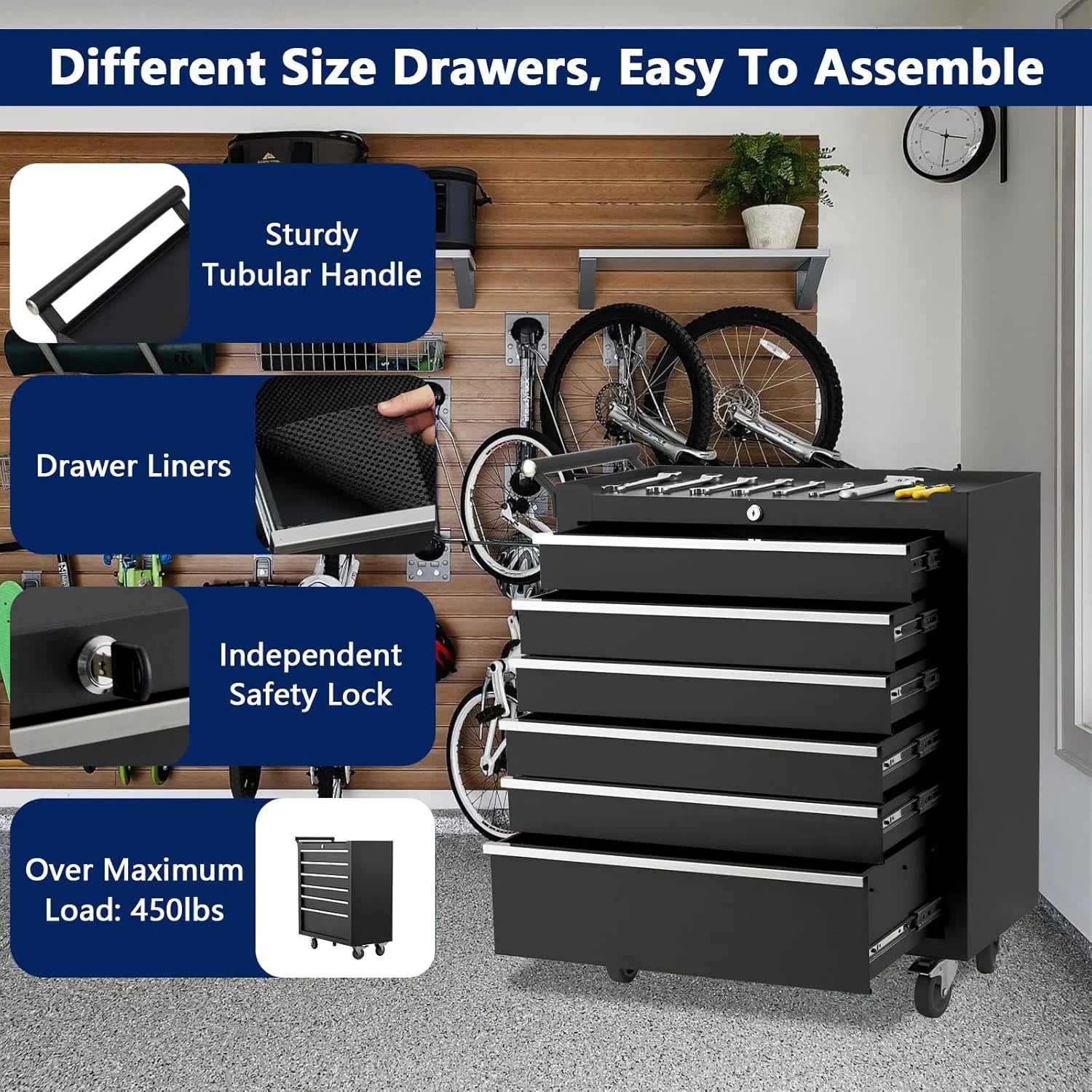 Rolling Tool Chest with 6 Drawers - Portable Tool Storage Cabinet on Wheels