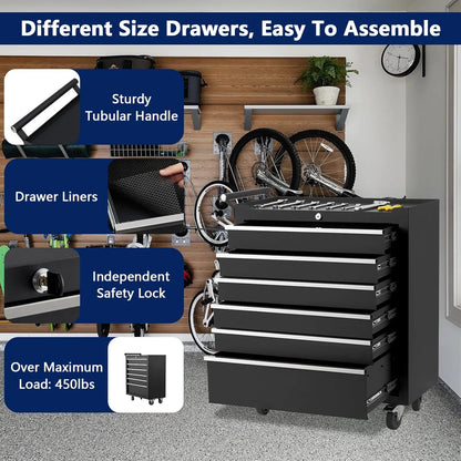 Rolling Tool Chest with 6 Drawers - Portable Tool Storage Cabinet on Wheels