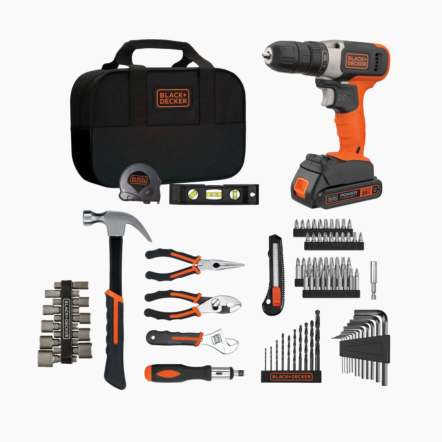 BLACK+DECKER 20V Drill/Driver, 1.5Ah, 83 Piece Set, Battery and Charger Included
