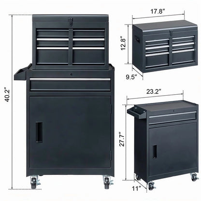 Gundir 4-Drawer Rolling Tool Chest with Lockable Wheels, 2 in 1 Storage Cabinet and Detachable Top Box for Garage Workshop Automotive Repair, Black